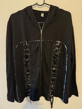 Women's Black Lace-Up Zip Hoodie